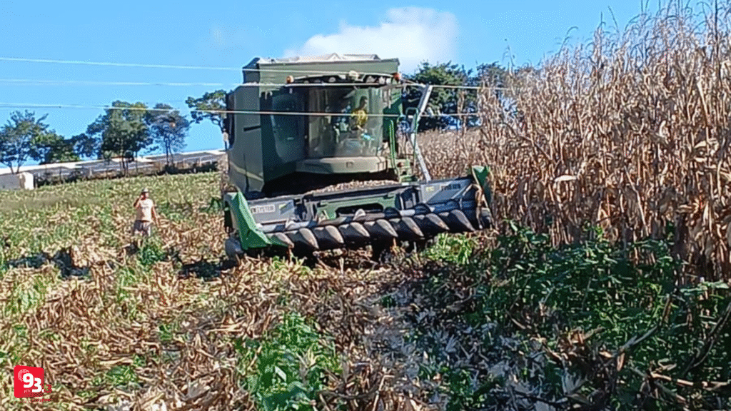 Colheitadeira atinge poste em área rural de Barbacena